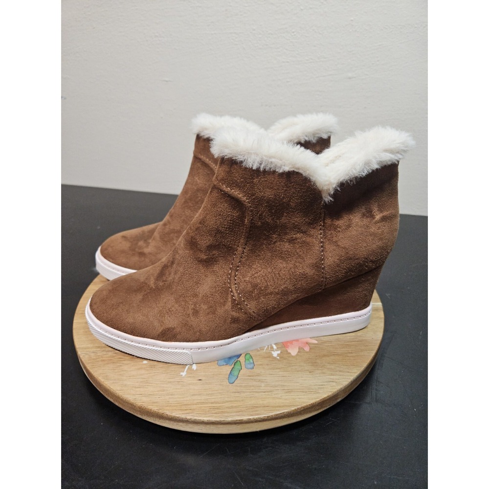 a.n.a *NEW* Wedge Brown‎ Faux Suede/Fur Lined Ankle WARM Bootie Sz W/8.5 NWOB - Picture 2 of 12